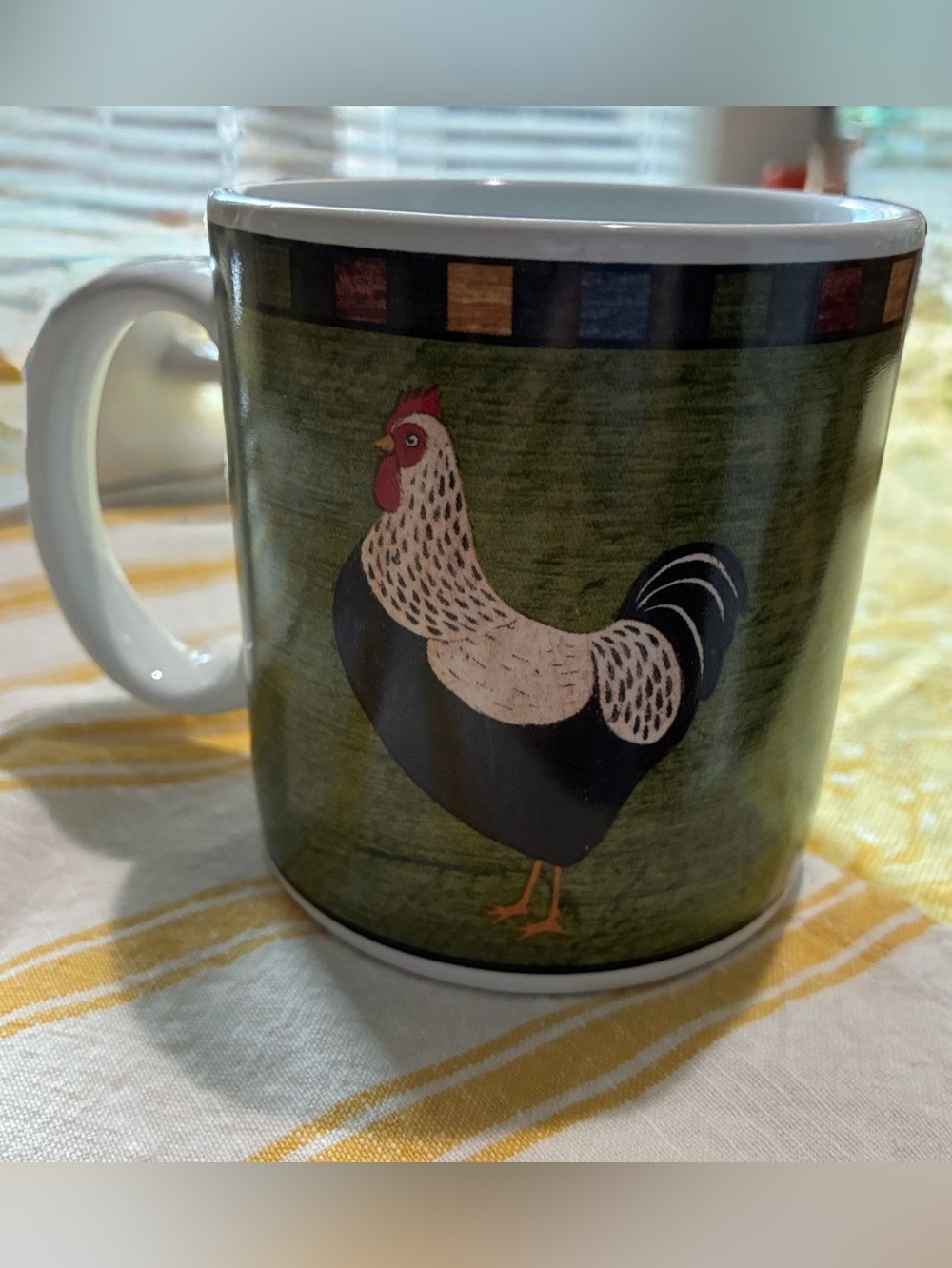 Vntg ‘99 Warren Kimble Black/ White Rooster Mug. American Folk Art. EC looks new